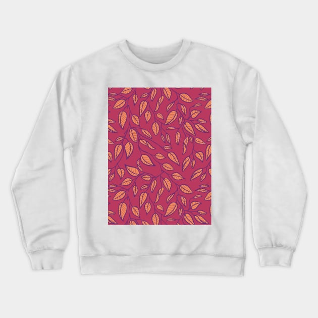 Minimalist Leaf Line Art Illustration as a Seamless Surface Pattern Design Crewneck Sweatshirt by zarya_kiqo